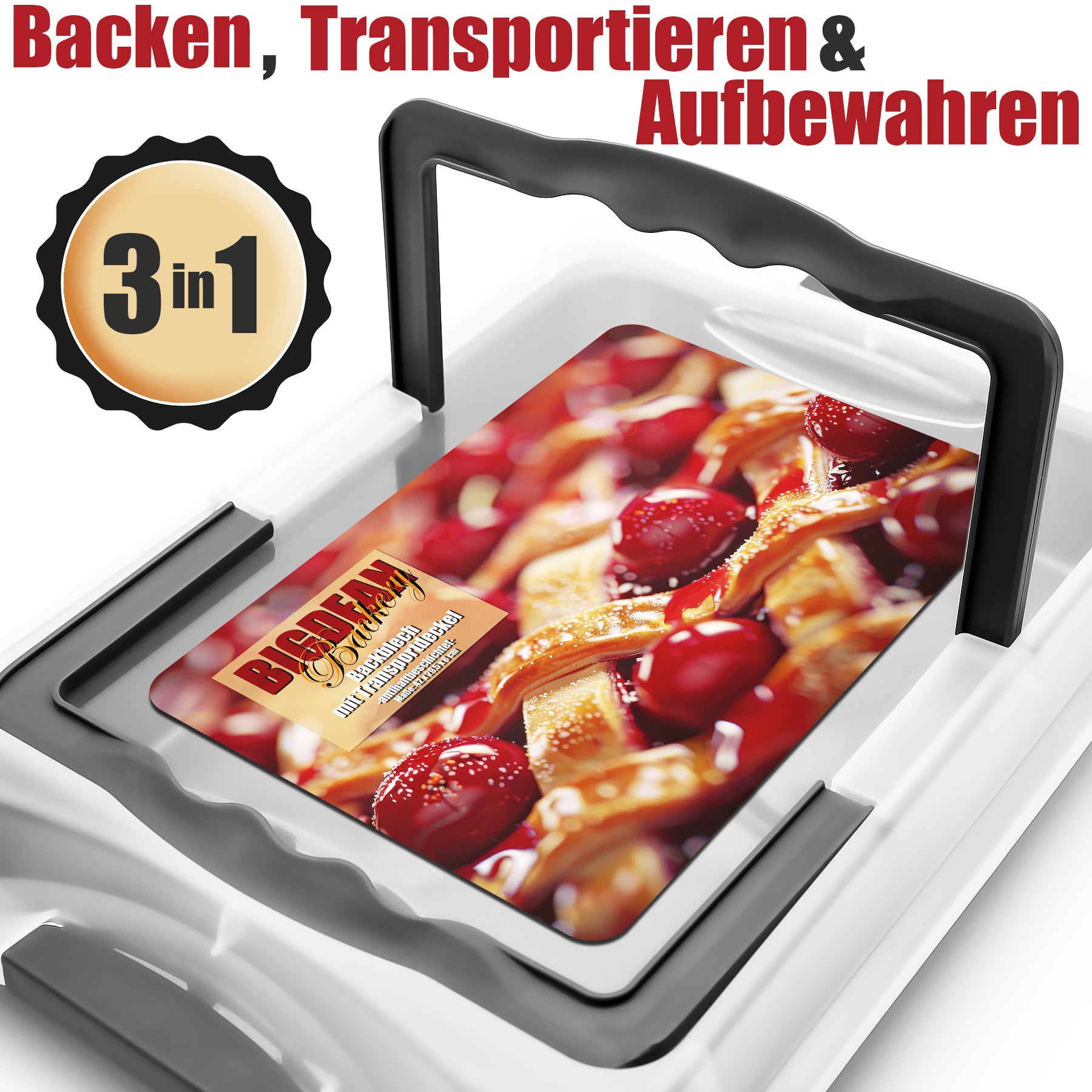 BigDean Backblech mit Deckel 3 in 1 Kuchen Transportbox ideal zum Backen 2