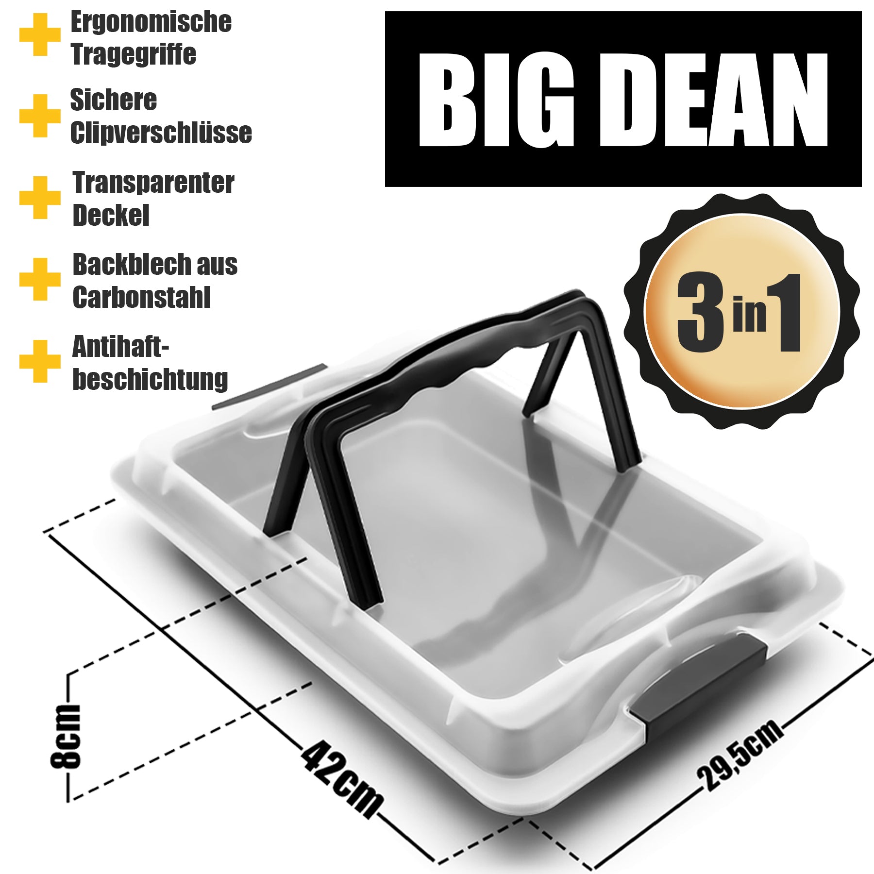 BigDean Backblech mit Deckel 3 in 1 Kuchen Transportbox ideal zum Backen 5