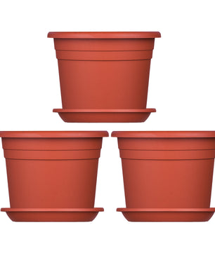 3x Blumentopf Ø 25 cm Farbe Terrakotta & Untersetzer Kunststoff Pflanztopf Containertopf Übertopf 2