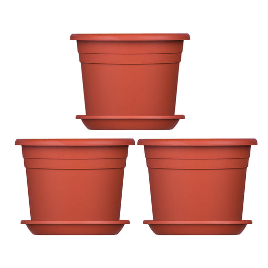 3x Blumentopf Ø 25 cm Farbe Terrakotta & Untersetzer Kunststoff Pflanztopf Containertopf Übertopf 2