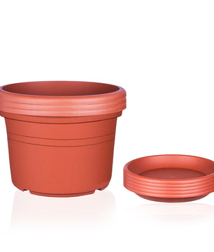 3x Blumentopf Ø 25 cm Farbe Terrakotta & Untersetzer Kunststoff Pflanztopf Containertopf Übertopf 5