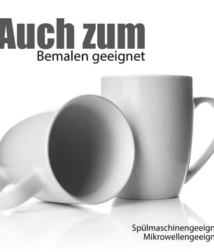 6 Stück Kaffeebecher 300ml aus echtem Porzellan - Tassen zum Bemalen - in Geschenkverpackung 6
