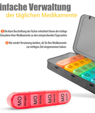 2 Stück Tablettenbox 7 Tage luftdicht & lebensmittelecht – Medikamentenbox 5
