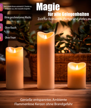 3 Stück Led Kerzen mit Timerfunktion – Kerzen in Echtwachs-Optik - Outdoor geeignet 2