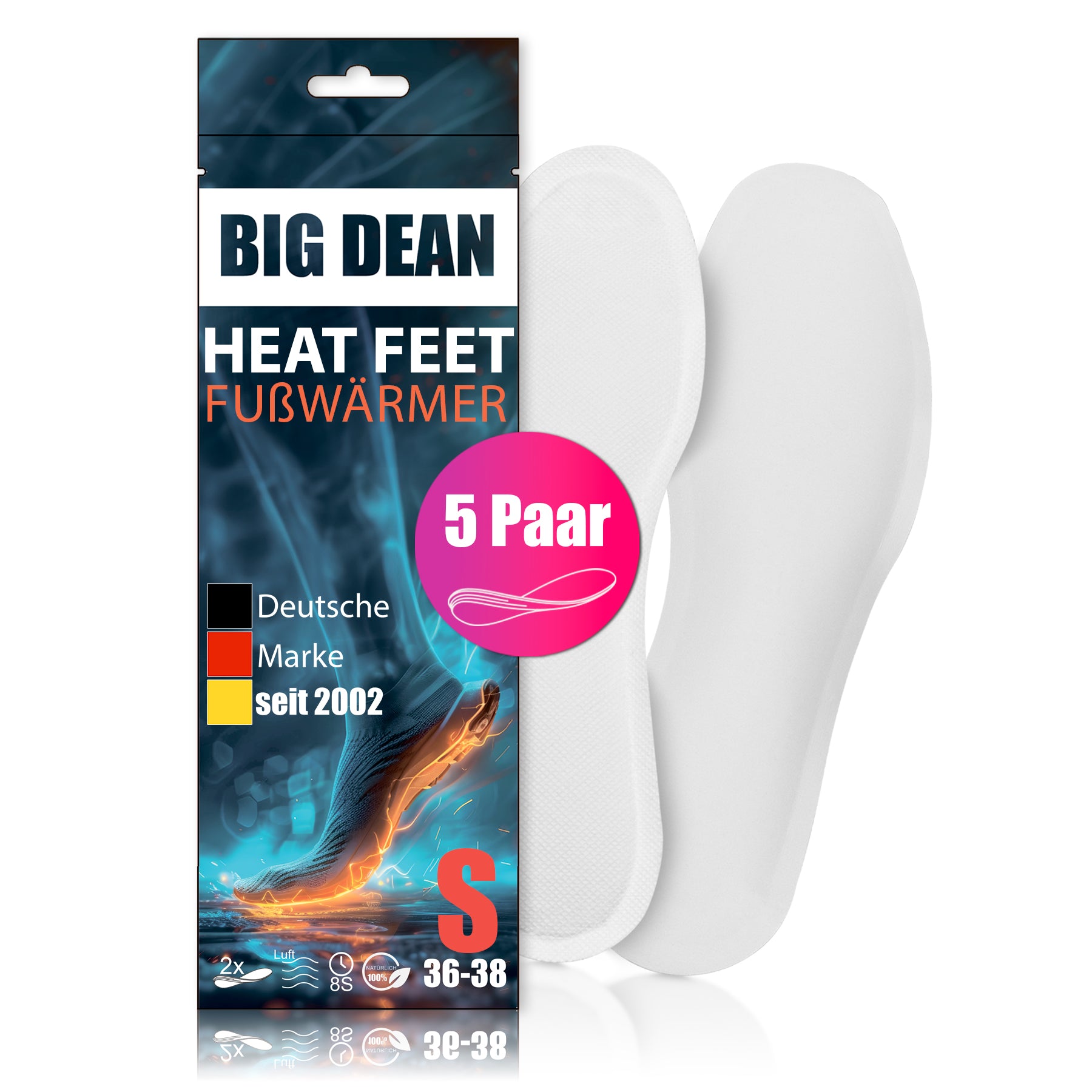 BigDean 5 Paar Fußwärmer– Sohlenwärmer für Schuhgröße 36-38 8h Wärme