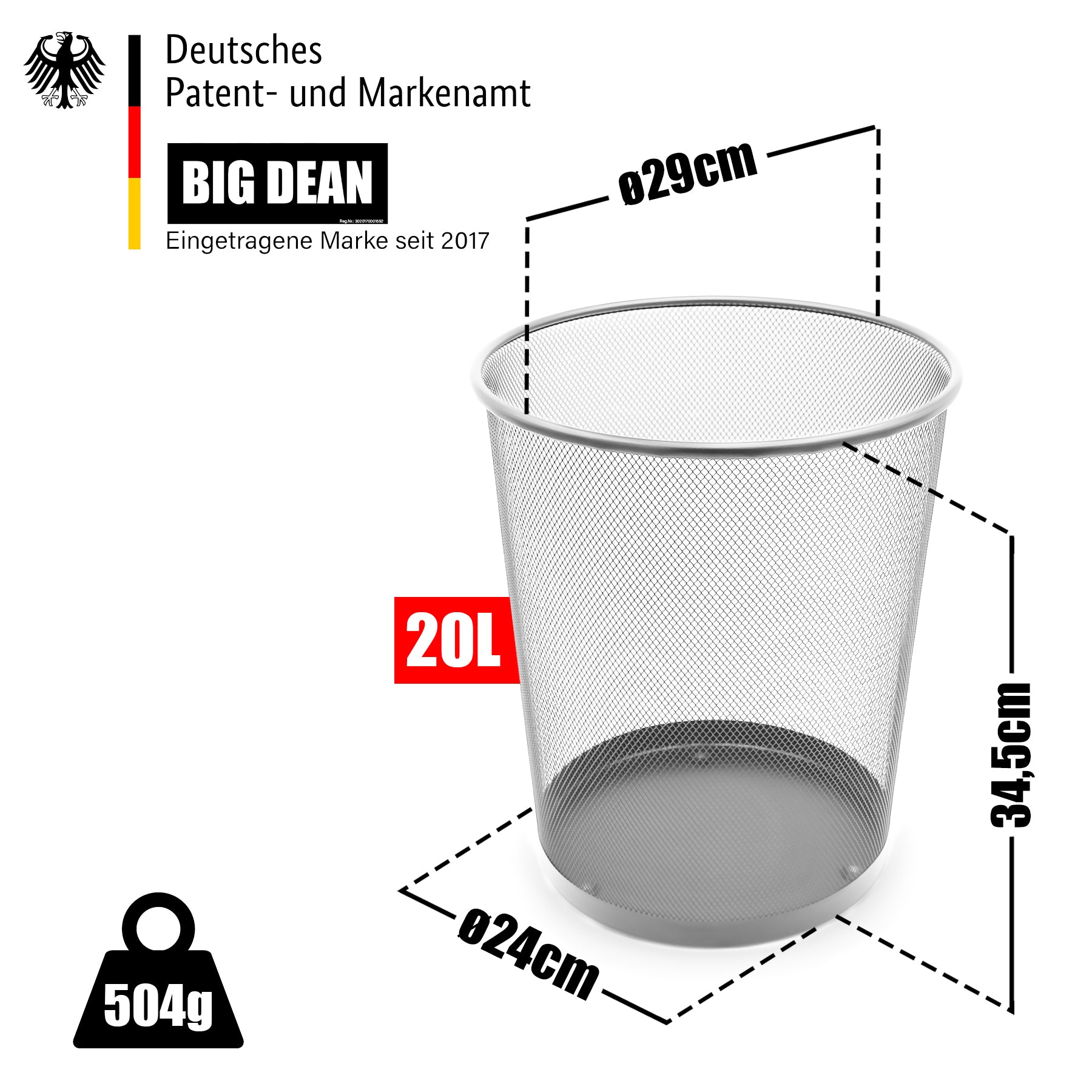 BigDean 2 Stück Papierkorb Mülleimer silber 20L Draht – vielseitiger Papiereimer für Zuhause & Büro 3