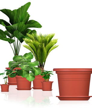 5x Blumentopf Ø 20 cm Farbe Terrakotta & Untersetzer Kunststoff Pflanztopf Containertopf Übertopf