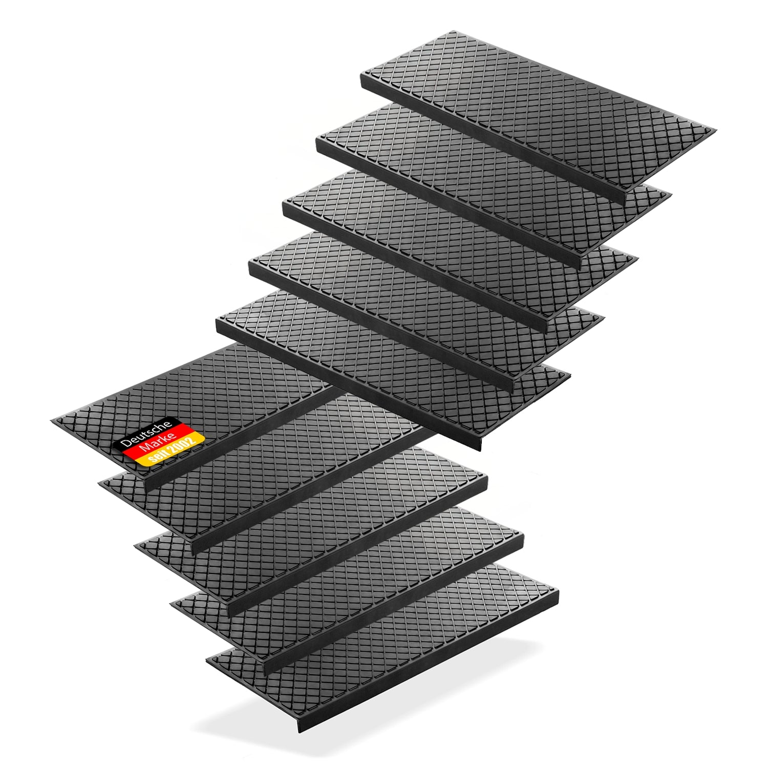 BigDean 10 Stück Stufenmatten aus Gummi – 75 x 25 cm – Outdoor Treppenstufenmatten – Anti Rutsch Gummimatten Karo Design  