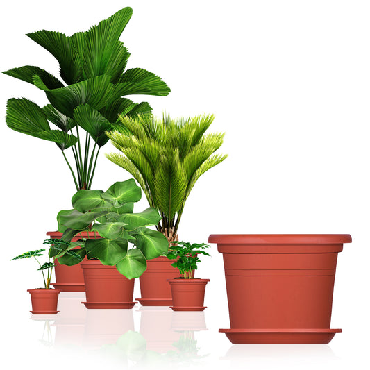 5x Blumentopf Ø 40 cm Farbe Terrakotta & Untersetzer Kunststoff Pflanztopf Containertopf Übertopf 1