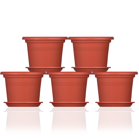 5x Blumentopf Ø 40 cm Farbe Terrakotta & Untersetzer Kunststoff Pflanztopf Containertopf Übertopf 2