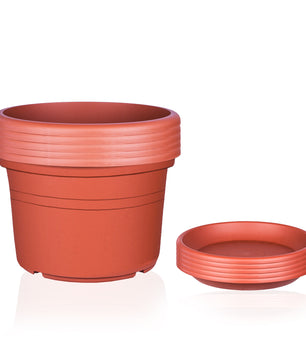 5x Blumentopf Ø 40 cm Farbe Terrakotta & Untersetzer Kunststoff Pflanztopf Containertopf Übertopf 5