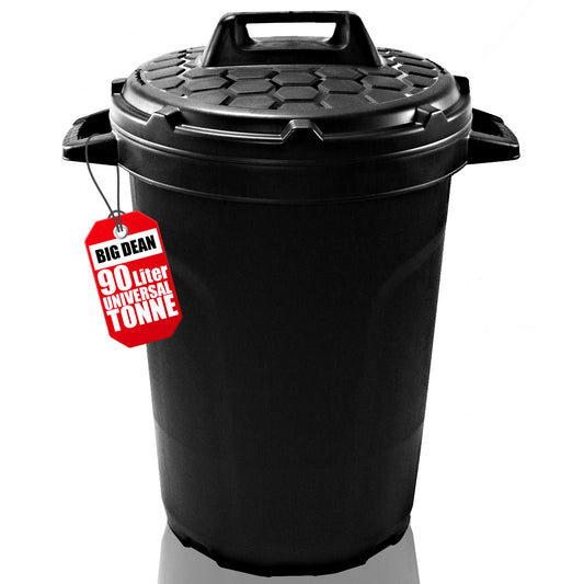 BigDean Universal Allzwecktonne Mülltonne 90 Liter Tonne XL Universaltonne Universaleimer schwarz mit Deckel Plastiktonne Regenfass Wassertonne Regenauffangbehälter image 1