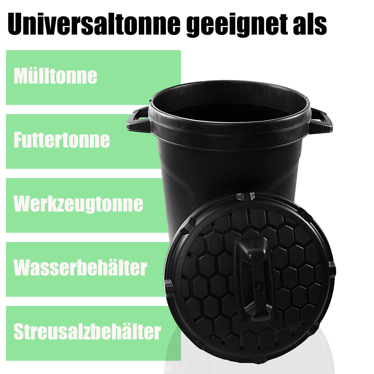 BigDean Universal Allzwecktonne Mülltonne 90 Liter Tonne XL Universaltonne Universaleimer schwarz mit Deckel Plastiktonne Regenfass Wassertonne Regenauffangbehälter image 3
