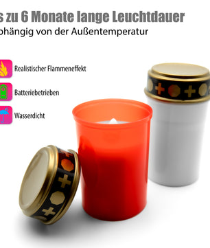 BigDean Led Grabkerzen 1x Rot 1x Weiß– Led Grablichter für draußen – bis zu 6 Monate Leuchtdauer 2