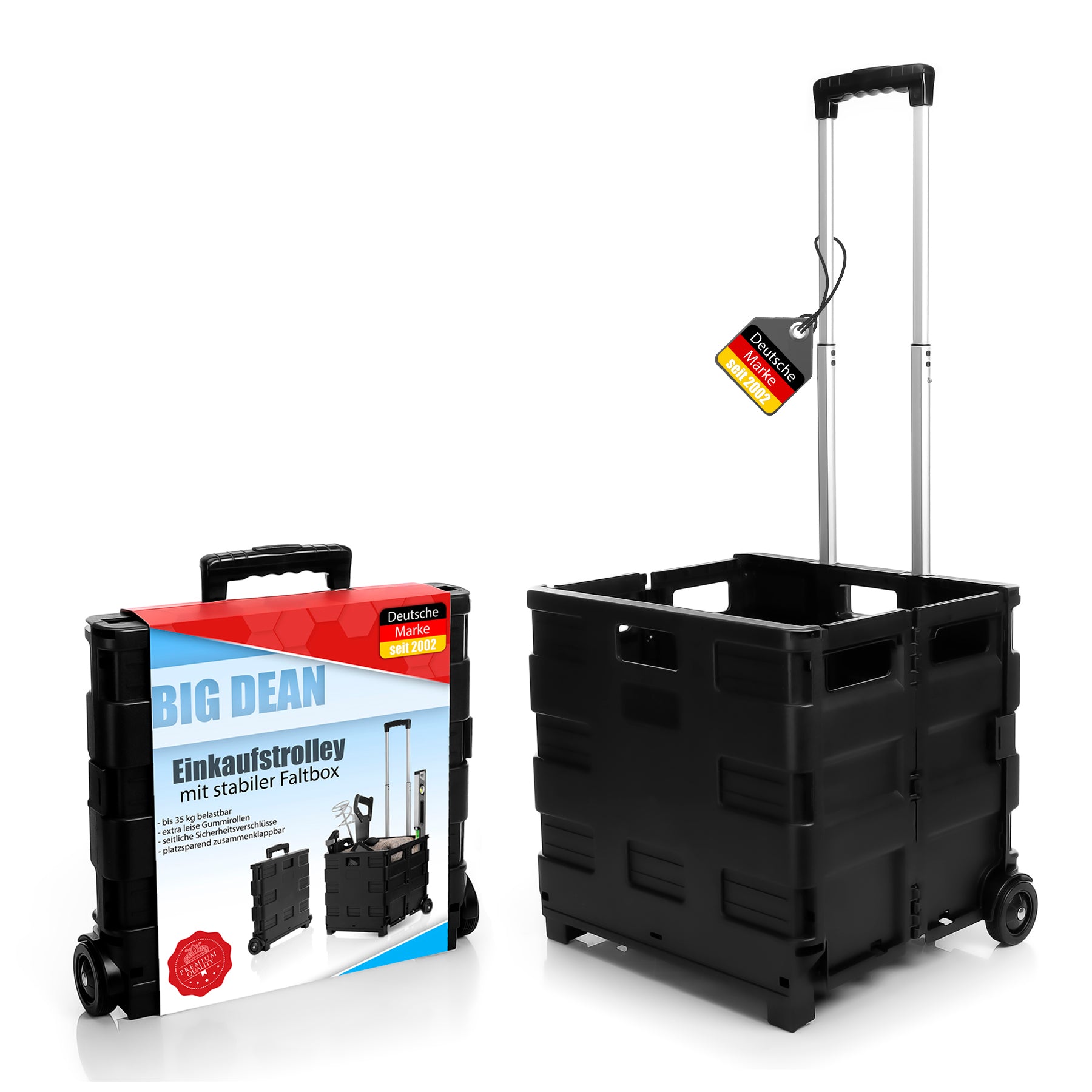 BigDean Einkaufstrolley klappbar belastbar bis 35kg – Einkaufswagen mit Teleskopgriff