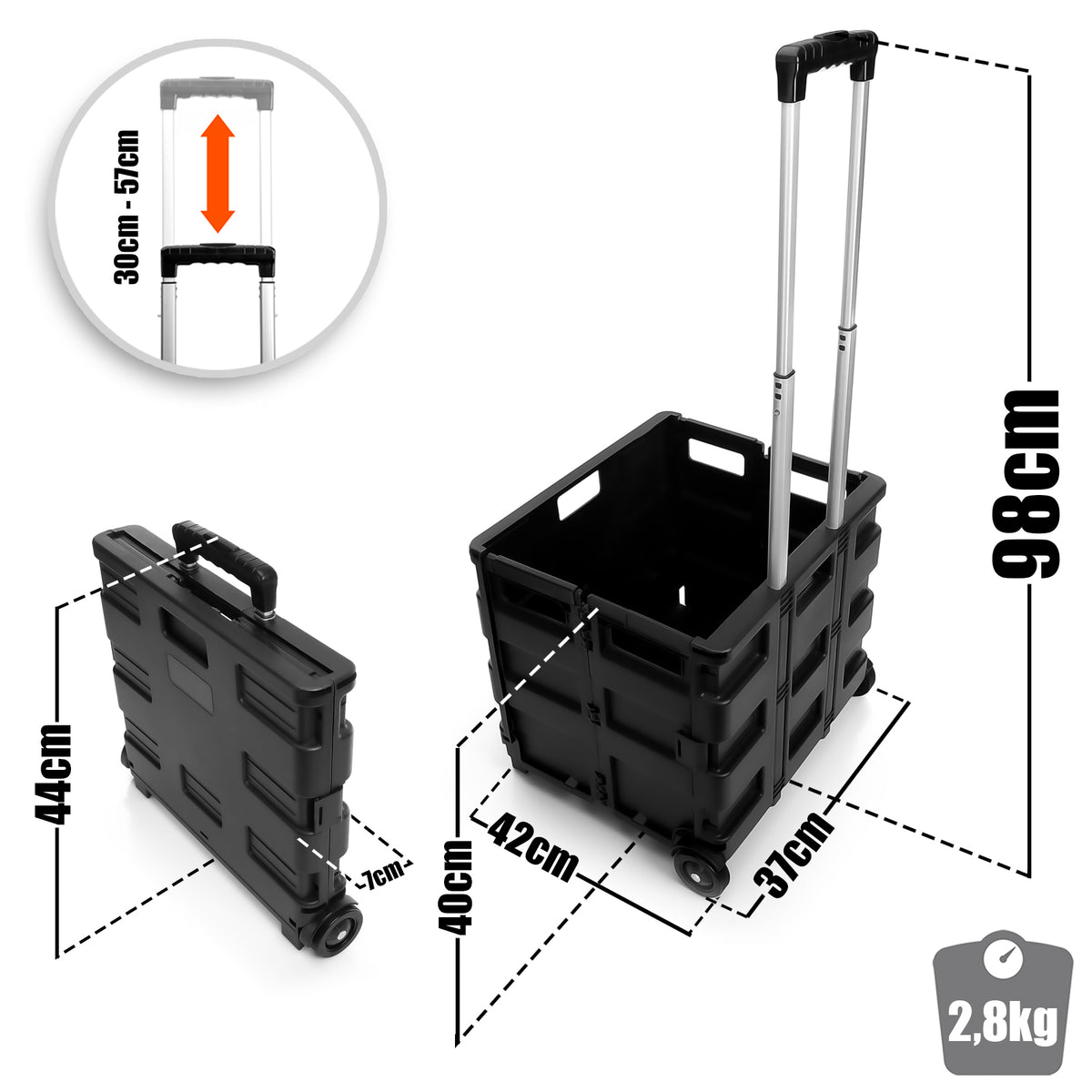 Einkaufstrolley klappbar bis 35kg - Werkzeugtrolley Transportbox mit Rollen Werkzeugwagen Transportkiste Putzwagen klappbare Einkaufskiste Transporttrolley Einkaufswagen mit Teleskopgriff image 3