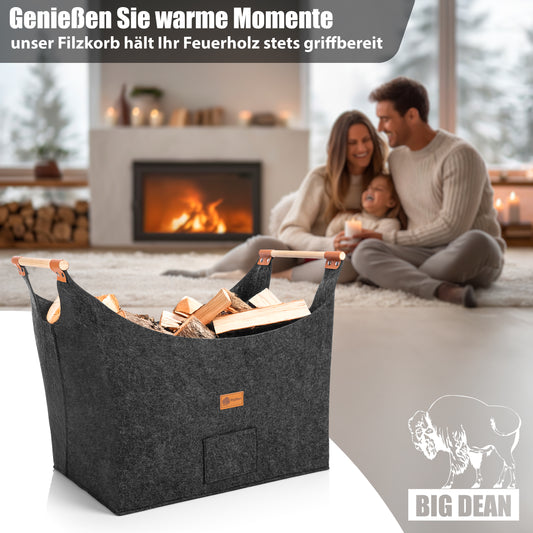 BigDean Holzkorb für Kaminholz belastbar bis 15kg – Brennholzkorb aus robustem Filz 2
