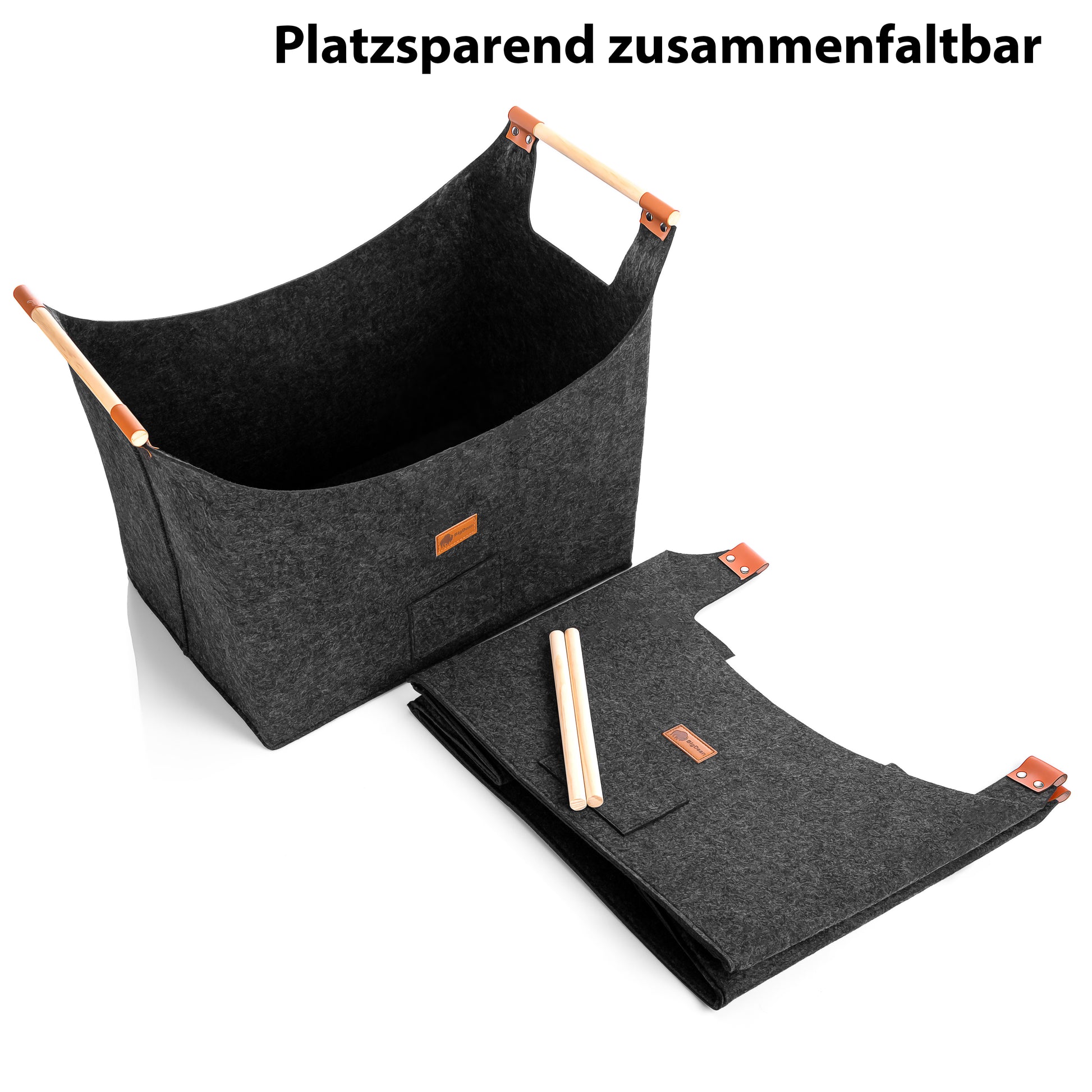 BigDean Holzkorb für Kaminholz belastbar bis 15kg – Brennholzkorb aus robustem Filz 4
