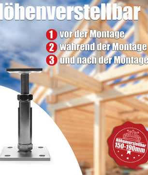 Pfostenträger höhenverstellbar Höhe 150 – 190mm – verzinkt & zum Aufschrauben 2