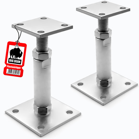 BigDean 2 Stück Pfostenträger höhenverstellbar Höhe 150 – 190mm – verzinkt & zum Aufschrauben