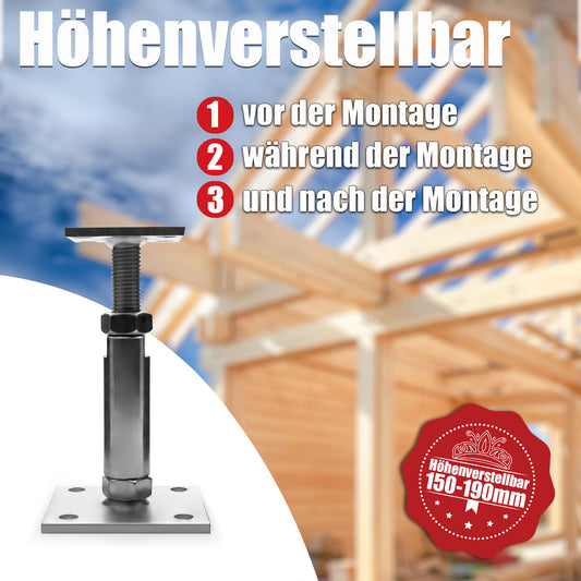 BigDean 2 Stück Pfostenträger höhenverstellbar Höhe 150 – 190mm – verzinkt & zum Aufschrauben 2