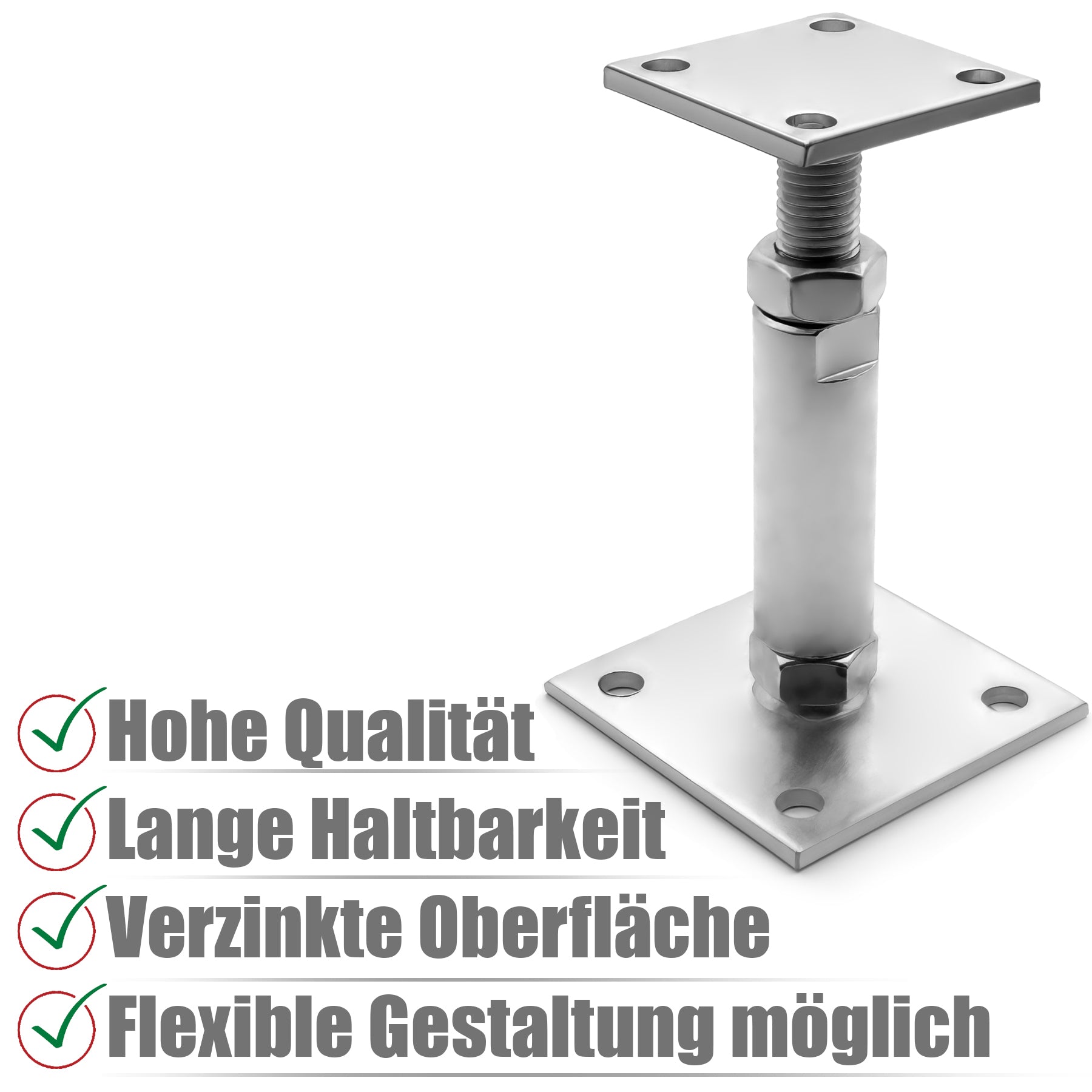 BigDean 2 Stück Pfostenträger höhenverstellbar Höhe 150 – 190mm – verzinkt & zum Aufschrauben 5