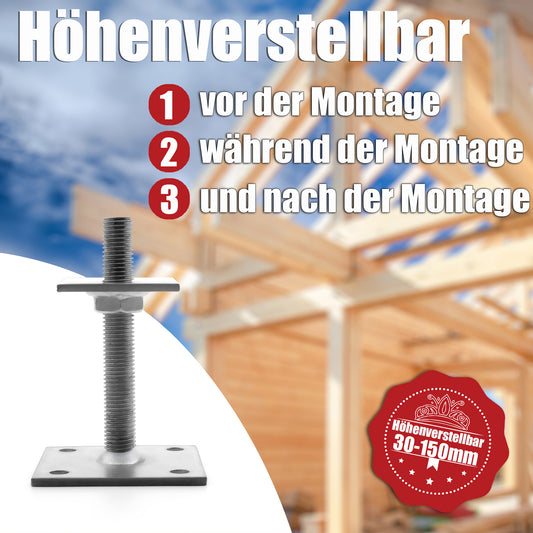 BigDean 4 Stück Pfostenträger höhenverstellbar Höhe 150 – 190mm – verzinkt & zum Aufschrauben image 2