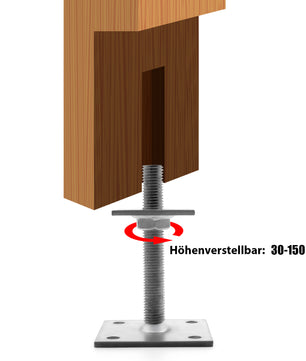 Pfostenträger höhenverstellbar Höhe 30– 150mm – verzinkt & zum Aufschrauben 5