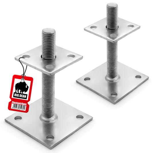 BigDean 2 Stück Pfostenträger höhenverstellbar Höhe 30– 150mm – verzinkt & zum Aufschrauben