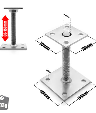 2 Stück Pfostenträger höhenverstellbar Höhe 30– 150mm – verzinkt & zum Aufschrauben 3