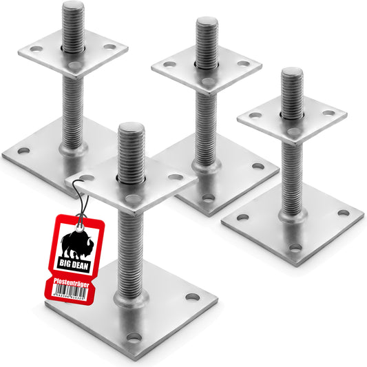BigDean 4 Stück Pfostenträger höhenverstellbar Höhe 30– 150mm – verzinkt & zum Aufschrauben