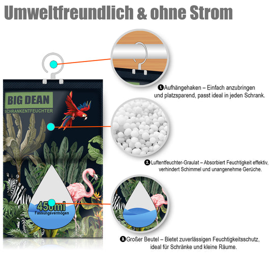 BigDean 10er Pack XL Luftentfeuchter Kleiderschrank - je Beutel bis zu 450ml Entfeuchter Schrank ohne Strom image 2