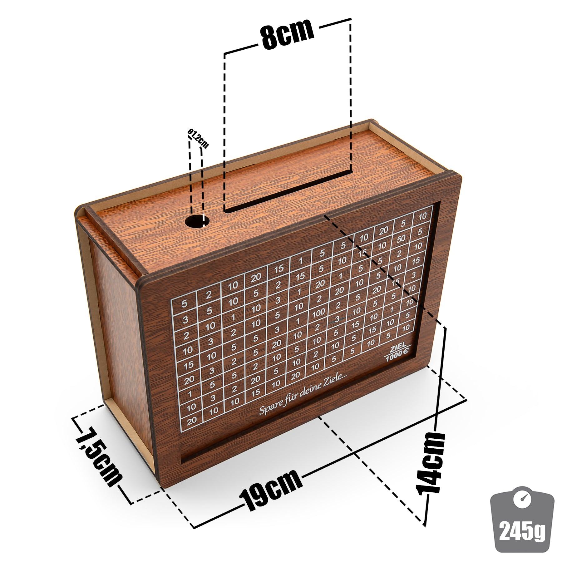 BigDean Spardose mit Ziel 1000€ aus Holz – Sparbox mit Geschenkverpackung 3