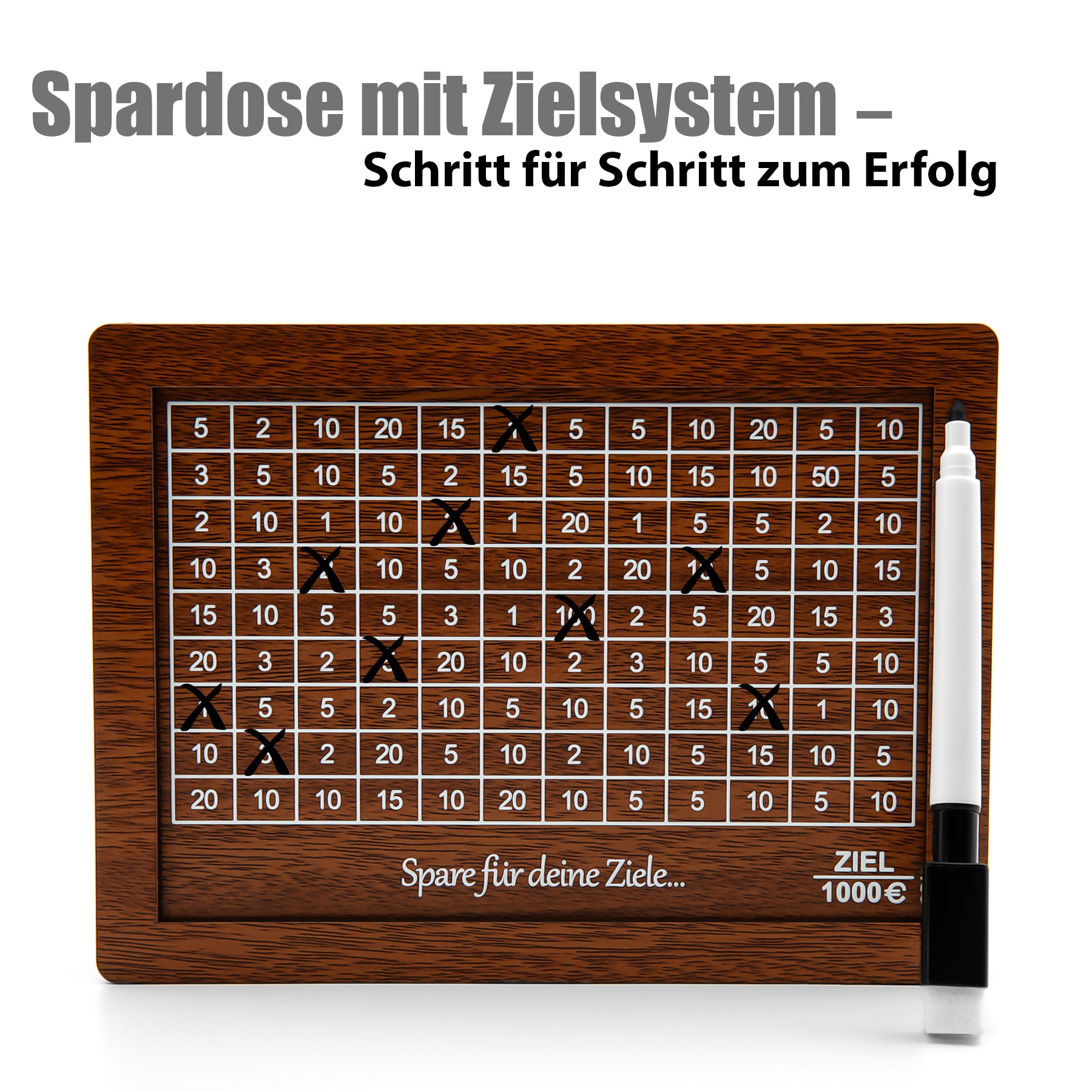 BigDean Spardose mit Ziel 1000€ aus Holz – Sparbox mit Geschenkverpackung 5