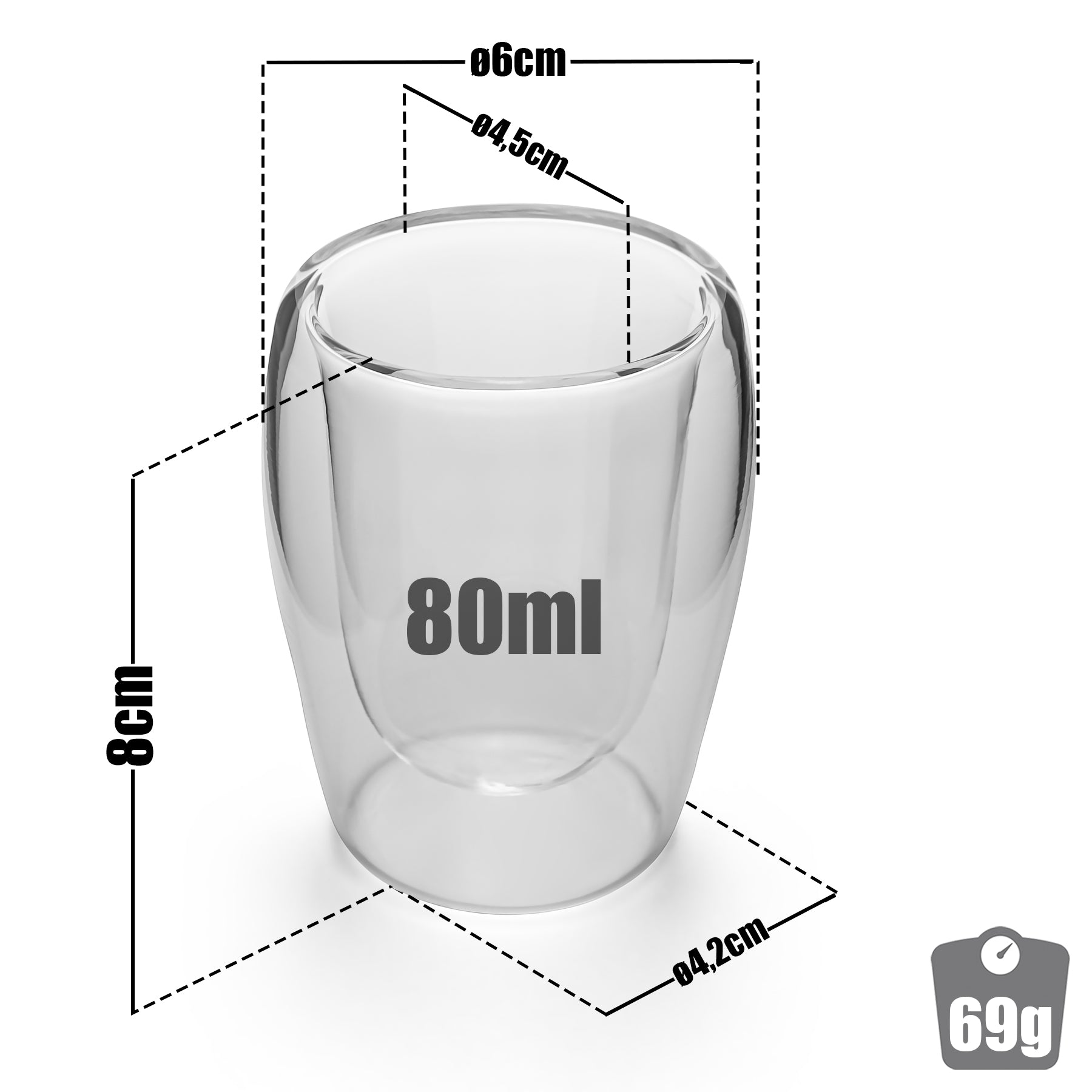BigDean 2 Stück doppelwandige Espressotassen 80 ml in Gastro-Qualität - Espressotassen 3