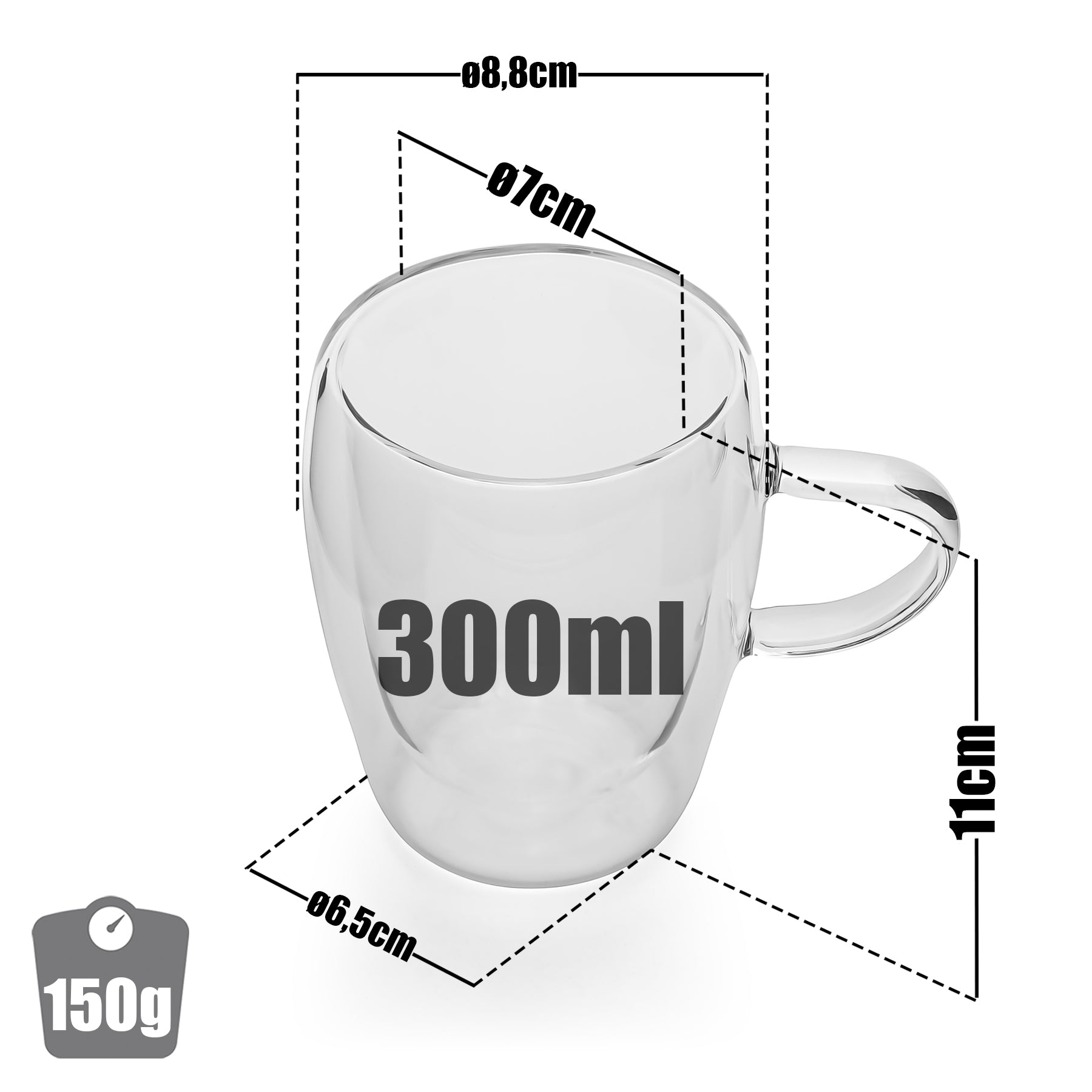 BigDean 2 Stück doppelwandige Latte Macchiato Gläser mit Henkel 300 ml –  in Geschenkverpackung 3