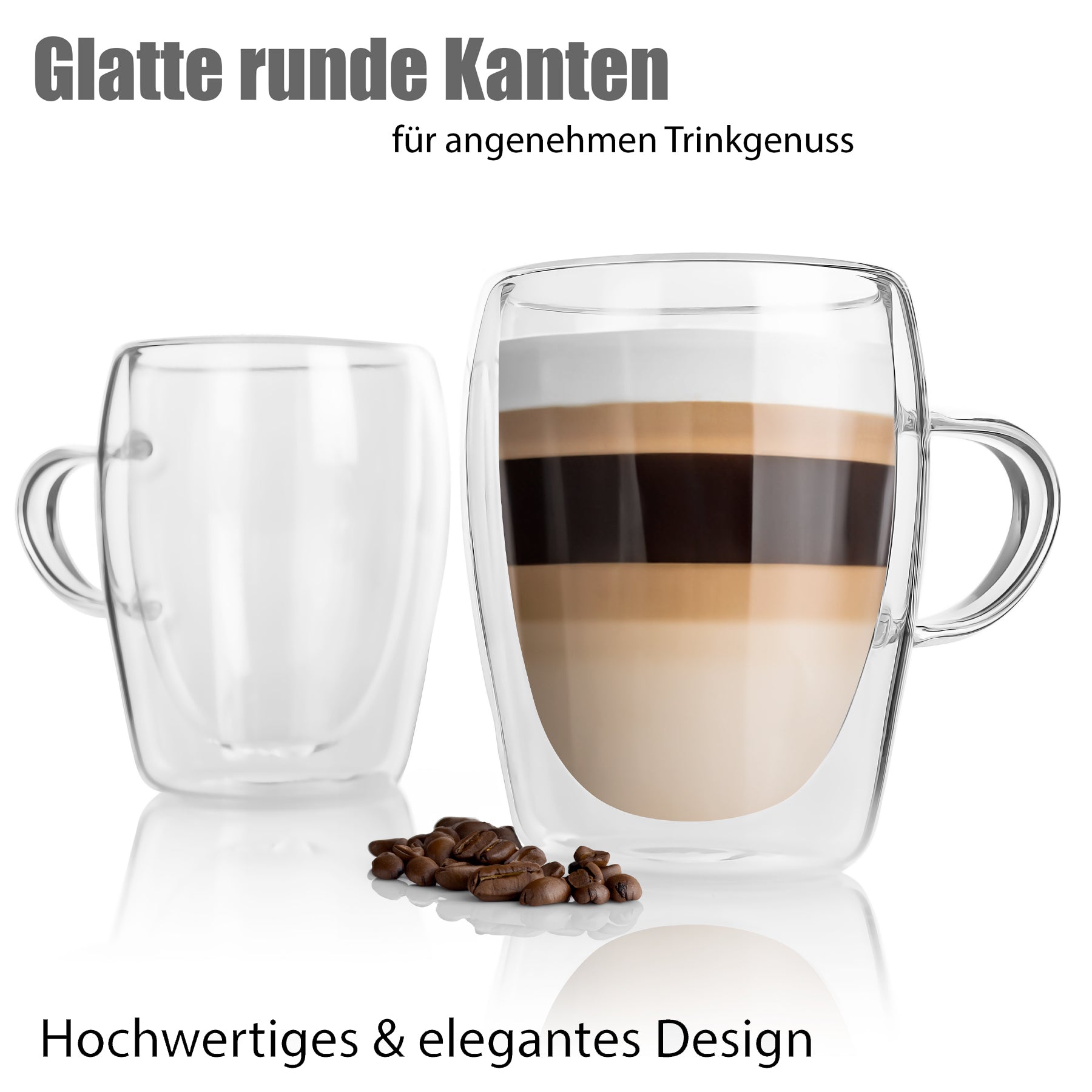 BigDean 2 Stück doppelwandige Latte Macchiato Gläser mit Henkel 300 ml –  in Geschenkverpackung 5