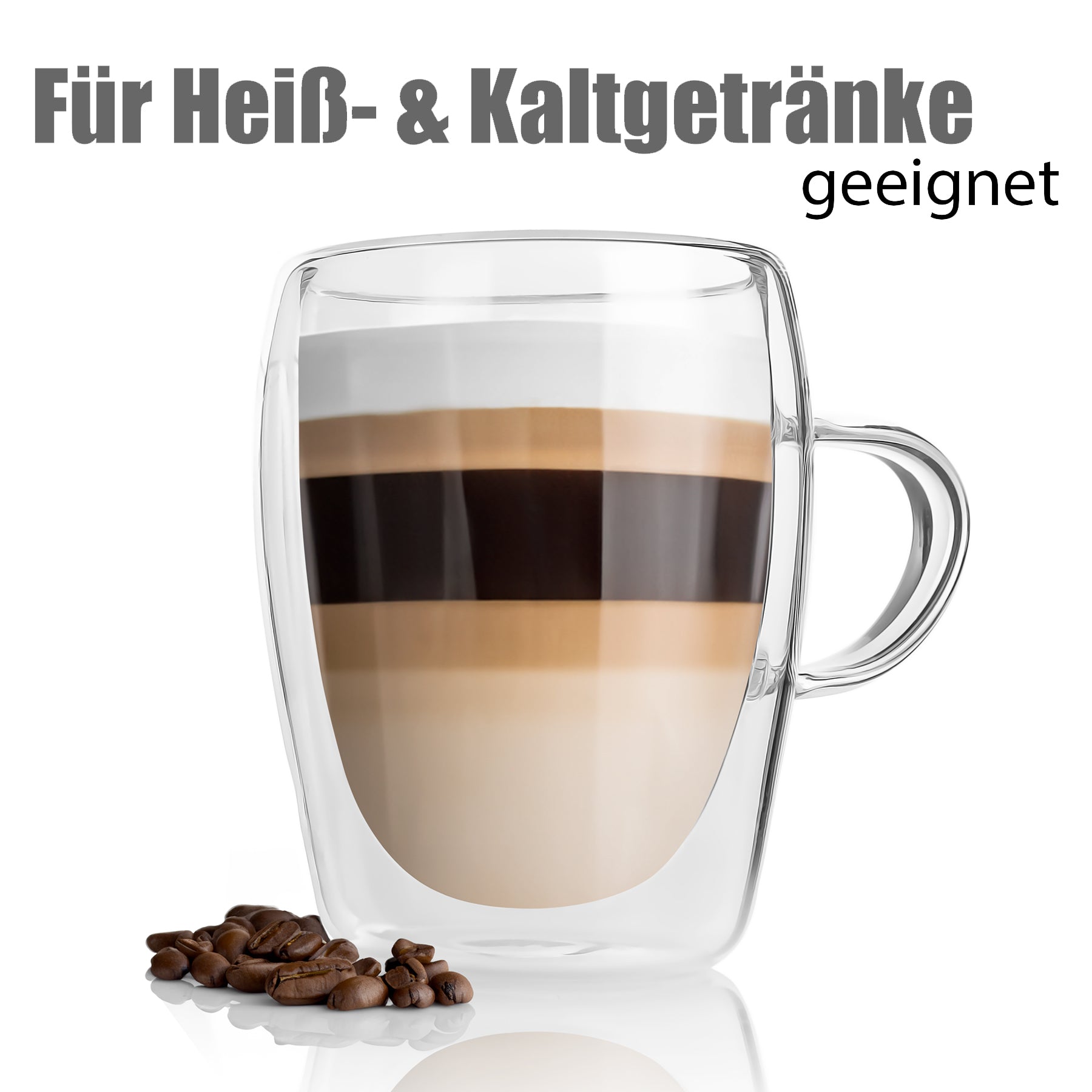 BigDean 2 Stück doppelwandige Latte Macchiato Gläser mit Henkel 300 ml –  in Geschenkverpackung 6