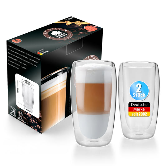 BigDean 2 Stück hohe doppelwandige Latte Macchiato Gläser 350 ml aus Borosilikatglas – Kaffeegläser in Geschenkverpackung