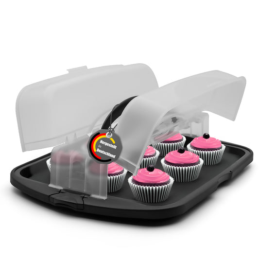 BigDean Kuchen Transportbox XL rechteckig in Anthrazit – Muffin Transportbox Made in Germany