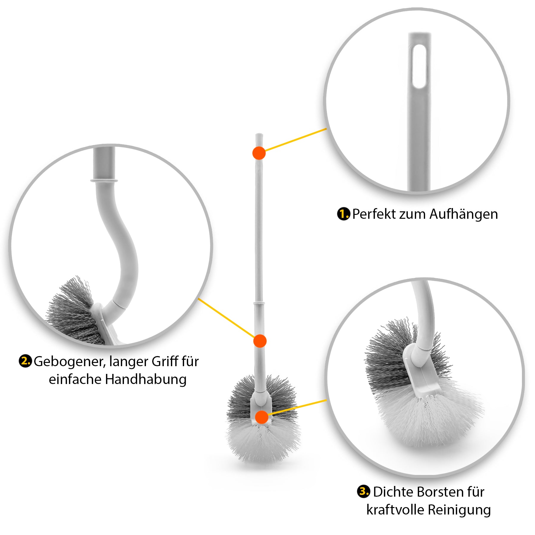 BigDean 2 Stück Klobürste mit Randreiniger – Toilettenbürste mit Klebehaken zum Aufhängen 2