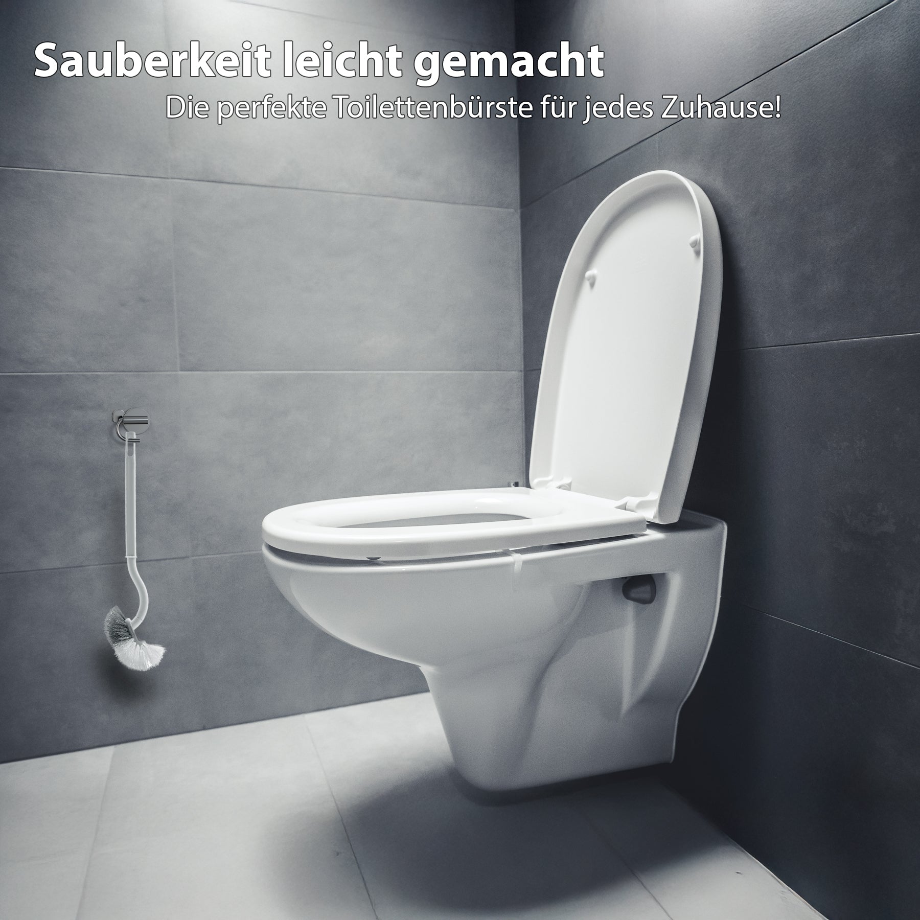 BigDean 2 Stück Klobürste mit Randreiniger – Toilettenbürste mit Klebehaken zum Aufhängen 5