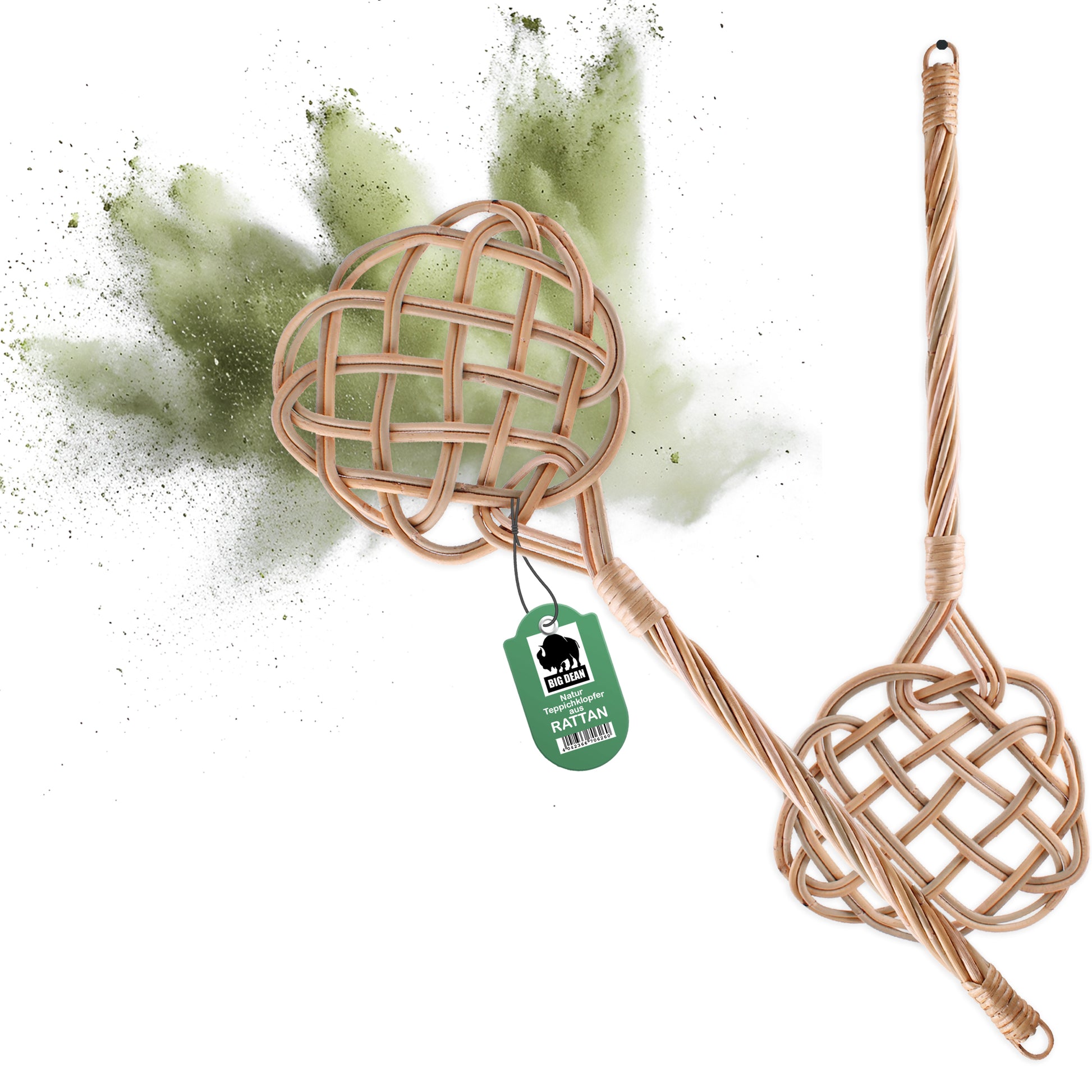 BigDean 2 Stück Teppichklopfer handgefertigt aus Rattan – stabil & robust