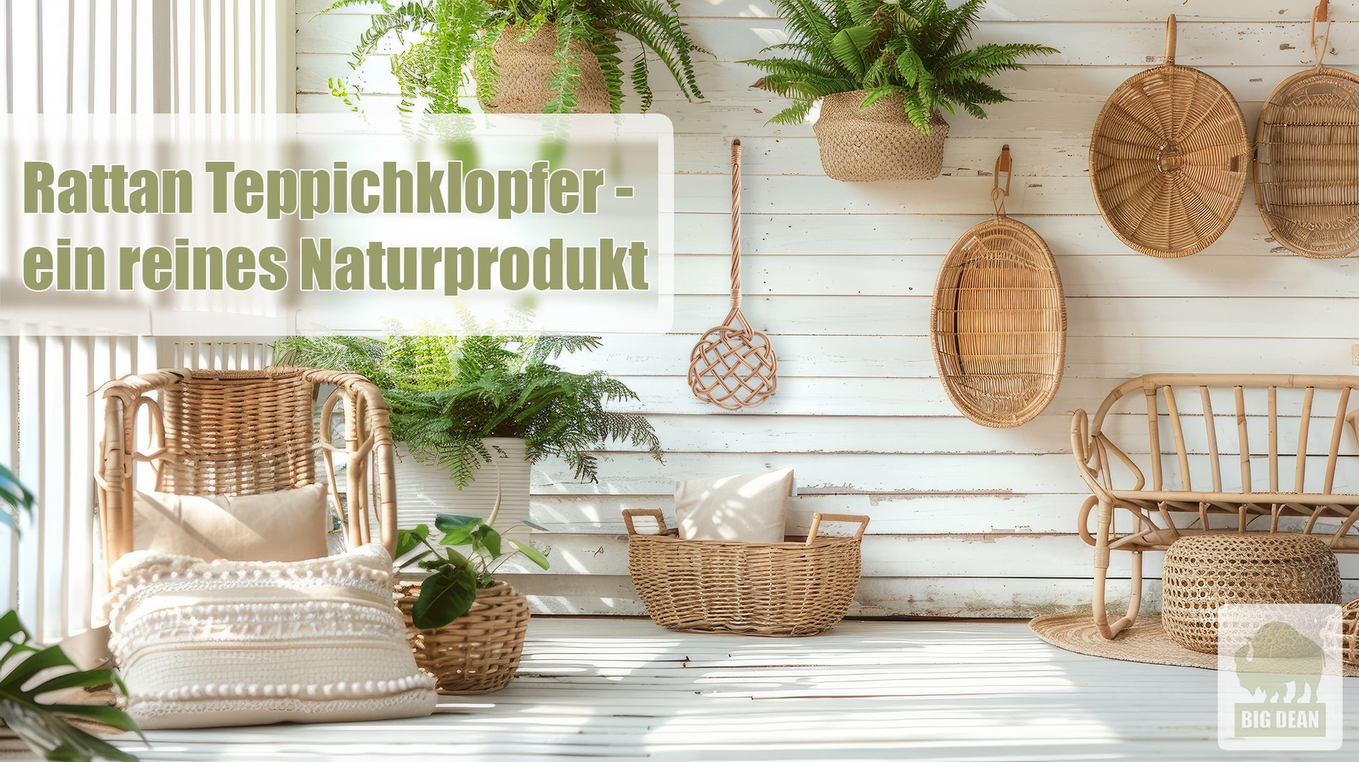 BigDean 2 Stück Teppichklopfer handgefertigt aus Rattan – stabil & robust 2