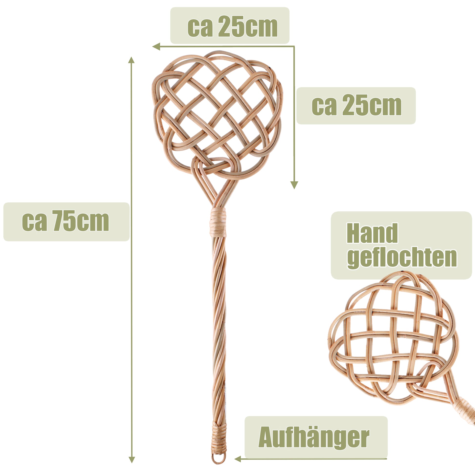 BigDean 2 Stück Teppichklopfer handgefertigt aus Rattan – stabil & robust 5