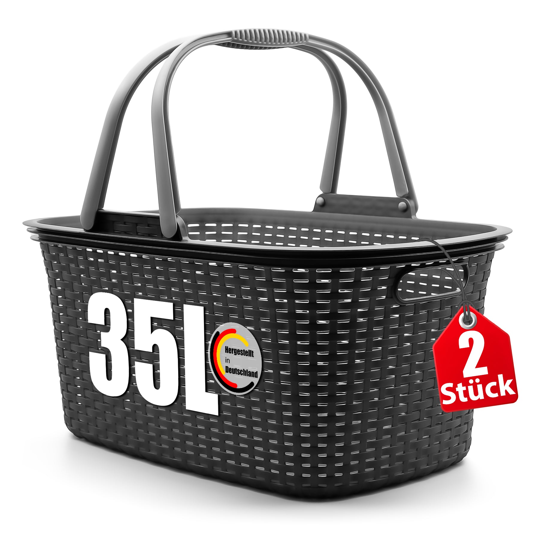 E  BigDean 2 Stück Wäschekorb mit Henkel 35L Rattan Design – Wäschewanne Made in Germany