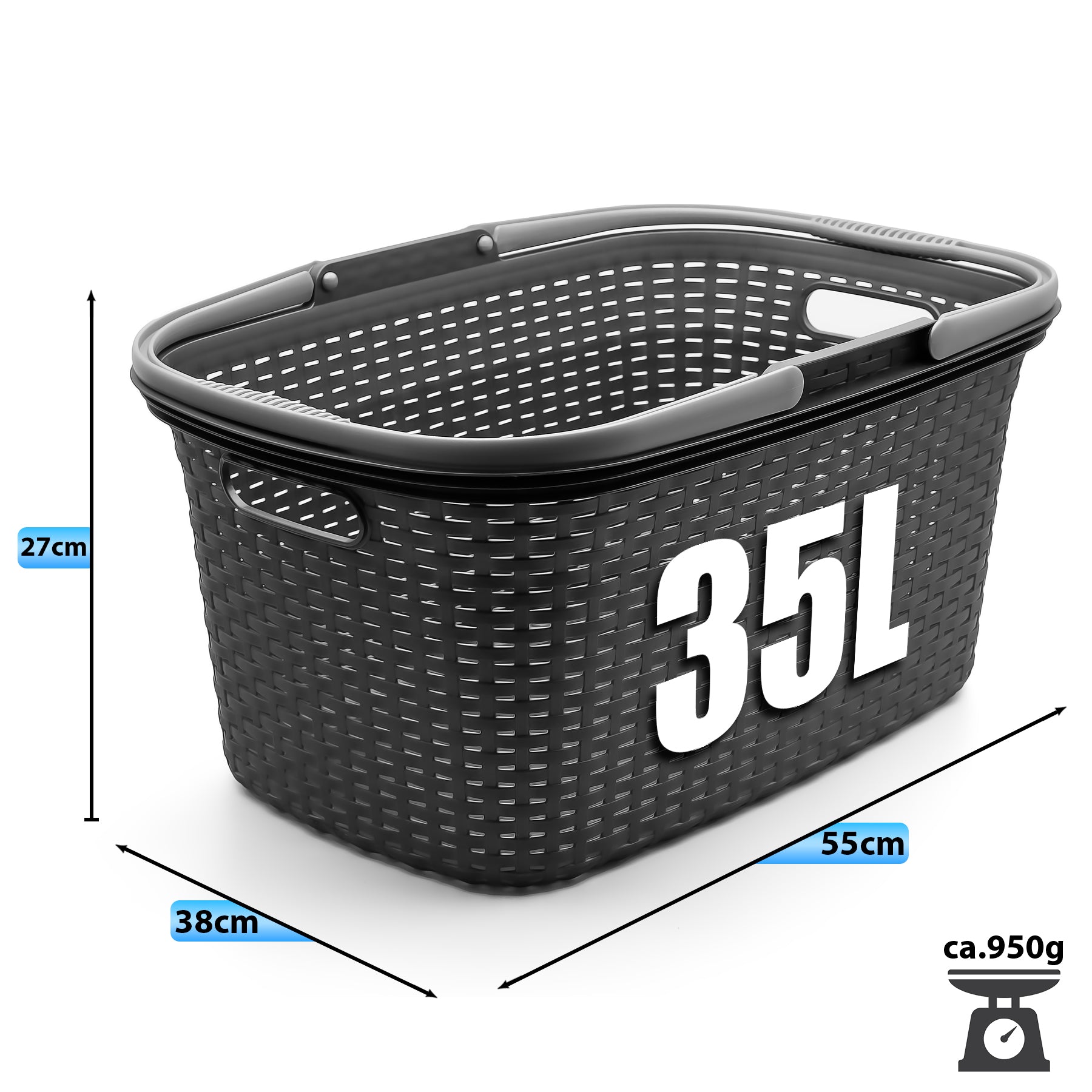 BigDean 2 Stück Wäschekorb mit Henkel 35L Rattan Design 3