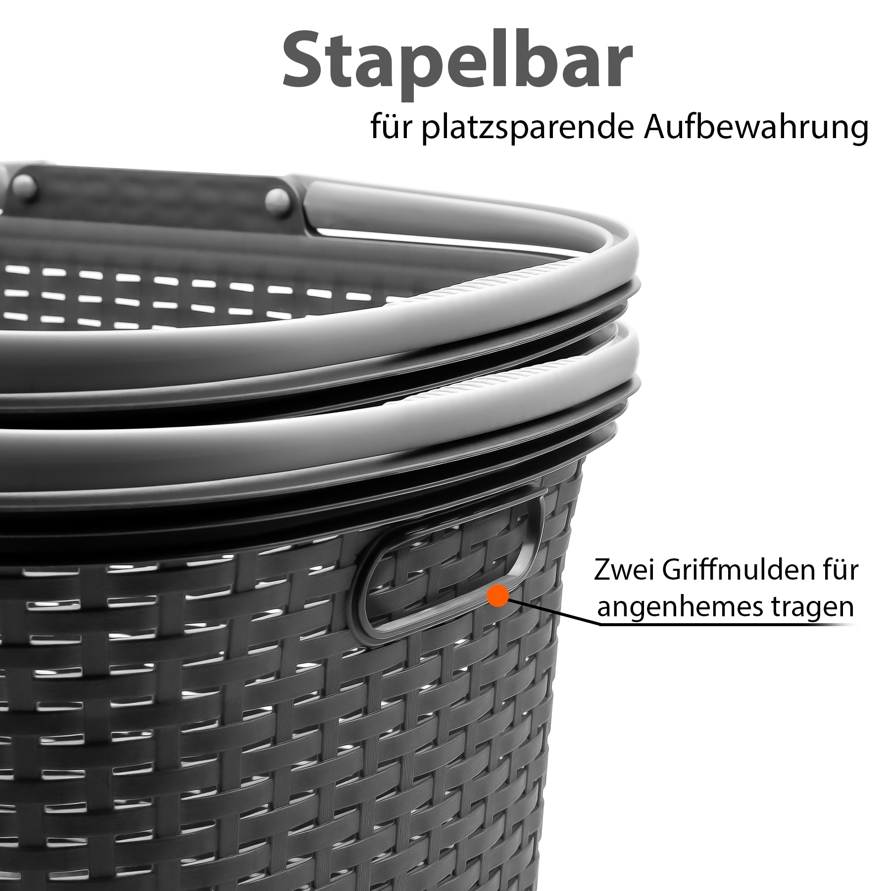 BigDean 2 Stück Wäschekorb mit Henkel 35L Rattan Design 5