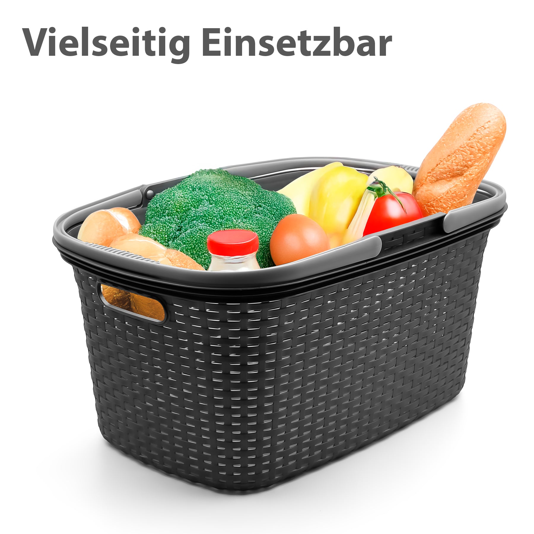 BigDean 2 Stück Wäschekorb mit Henkel 35L Rattan Design 6