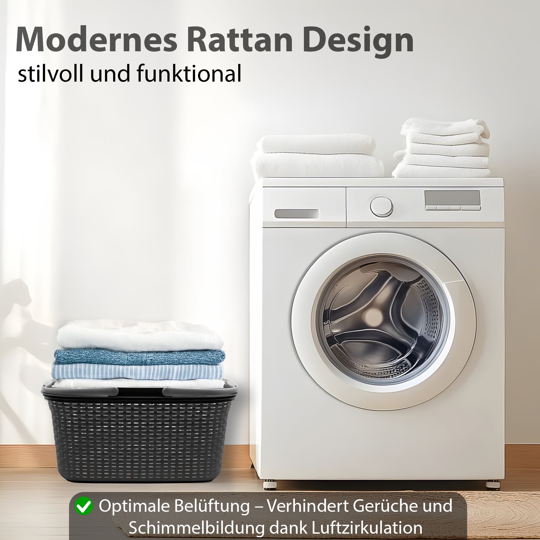 3 Stück Wäschekorb mit Henkel 35L Rattan Design 2